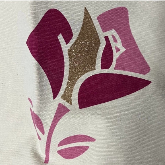 Lancome Paris Off-White & Pink Canvas Tote Bag with Gold & Pink Rose Logo - NEW! - Picture 4 of 11